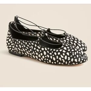 J. Crew Andi Strappy Ballet Flats Black White Printed Calf Hair New in Box 9.5
